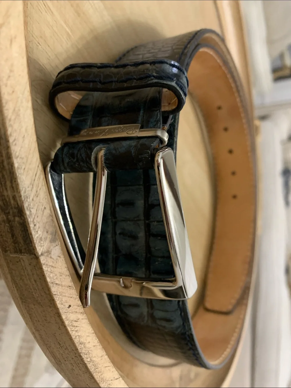 Roger Ximenez Midnight mock crocodile Italian leather Belt Size 38